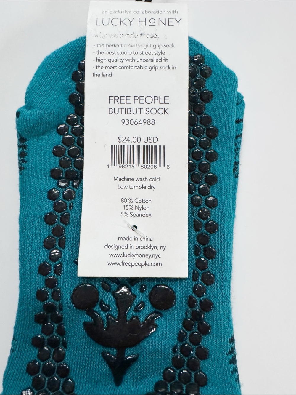 Free People x Lucky Honey Buti Buti Pilates Grip Socks – Teal | NWT - Picture 4 of 6